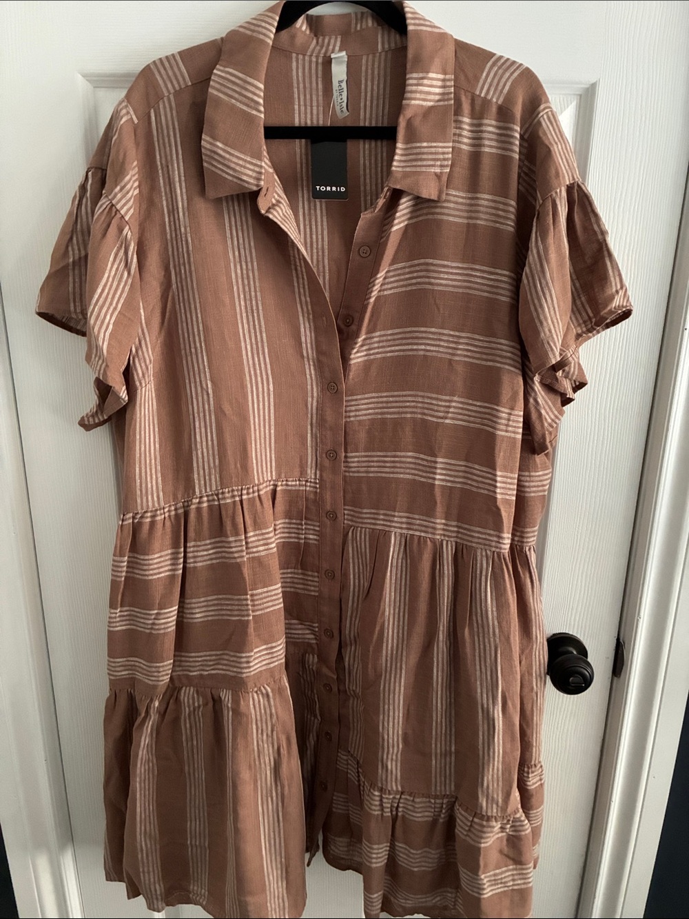 torrid mauve-brown striped button-front midi dress
